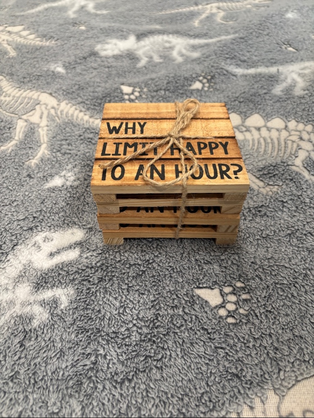 Mud Pie Natural Wood Quote Coaster Set with Twine - Picture 2 of 8